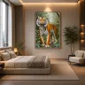 Elegant bedroom displaying TIGER’S DOMAIN wildlife artwork